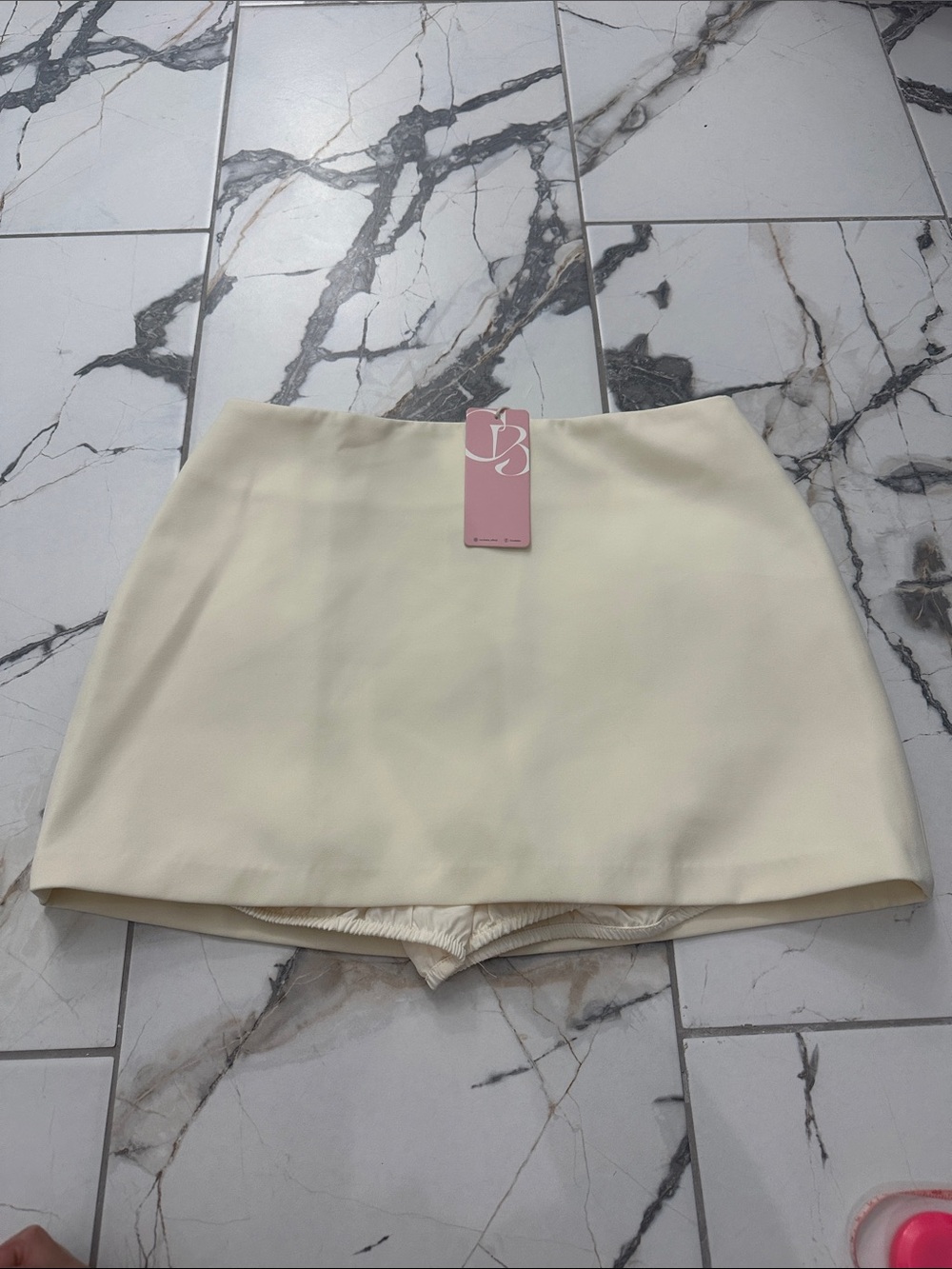 Cream Mini Skort with Attached Shorts